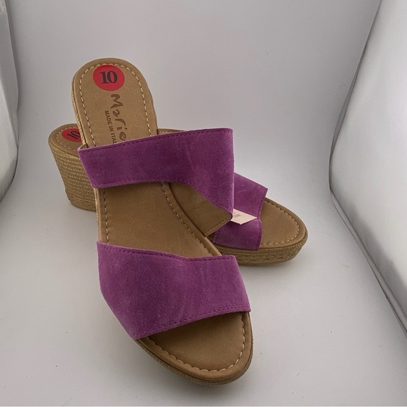 MARIELLA Wedge Sandals Genuine Suede Wedge in Magenta - Picture 2 of 8